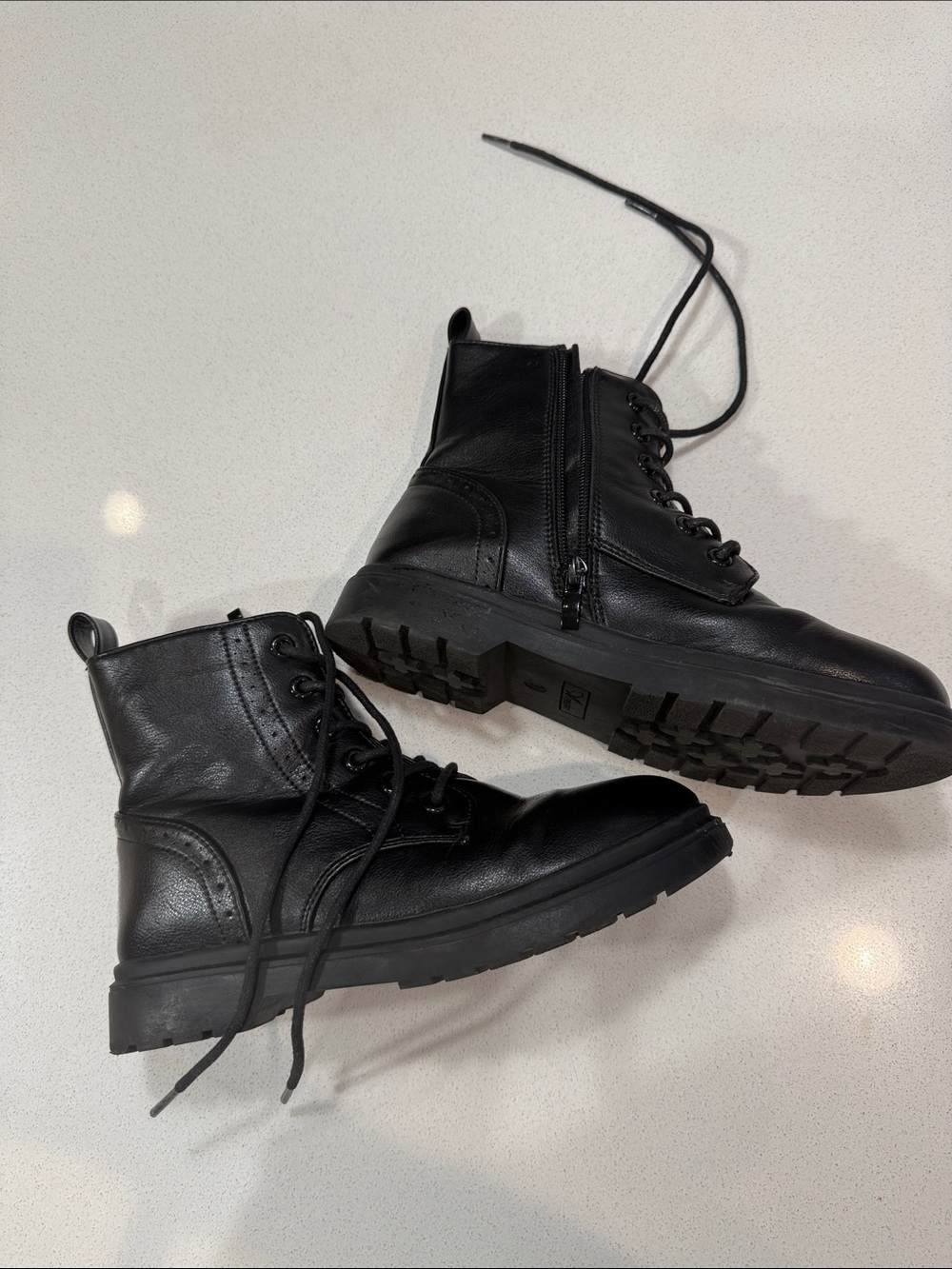 Kids Black Lace-Up Zip Combat Boots